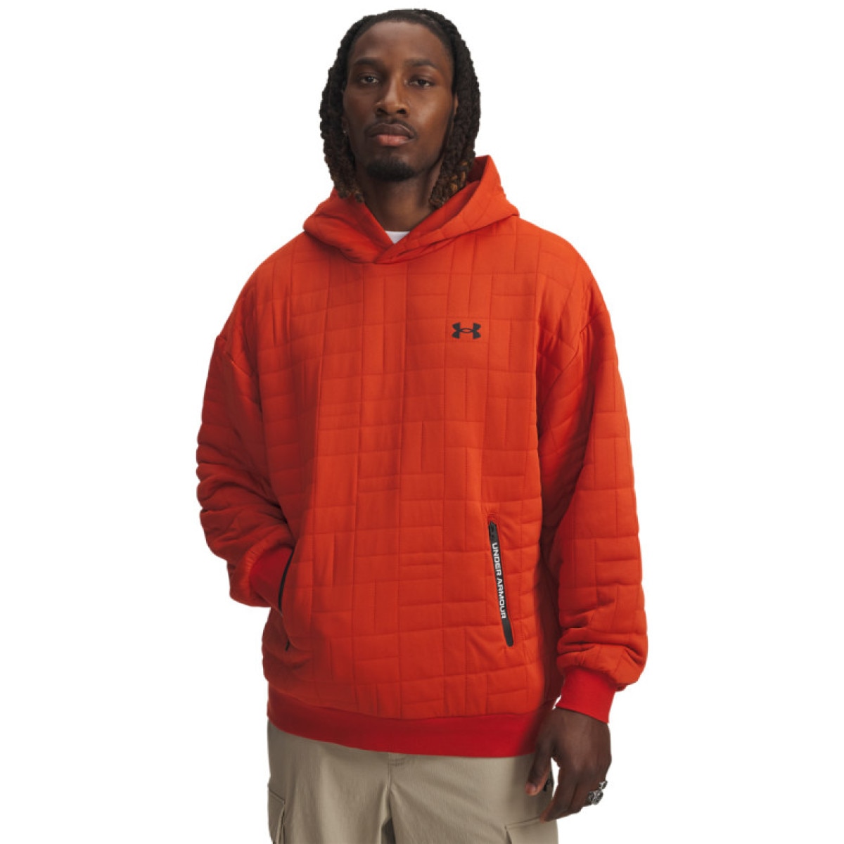 Męska bluza nierozpinana z kapturem Under Armour UA Unstoppable Fleece Textured - pomarańczowa