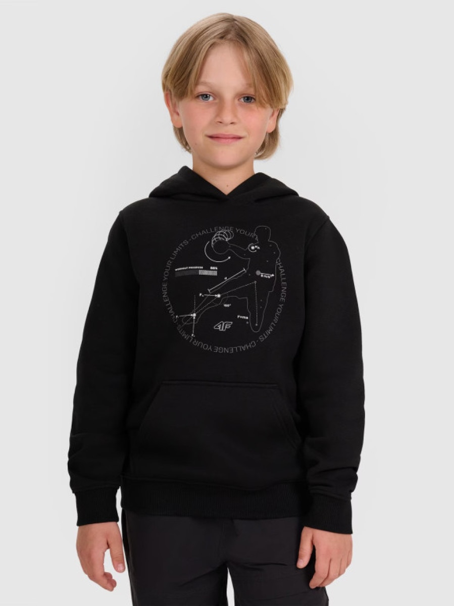 Chłopięca bluza nierozpinana z kapturem 4F 4FJWAW25TSWSM1958 - czarna