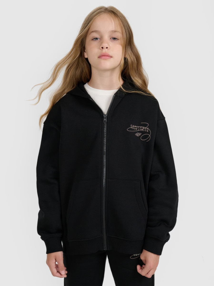 Dziewczęca bluza rozpinana z kapturem 4F 4FJWAW25TSWSF1941 - czarna