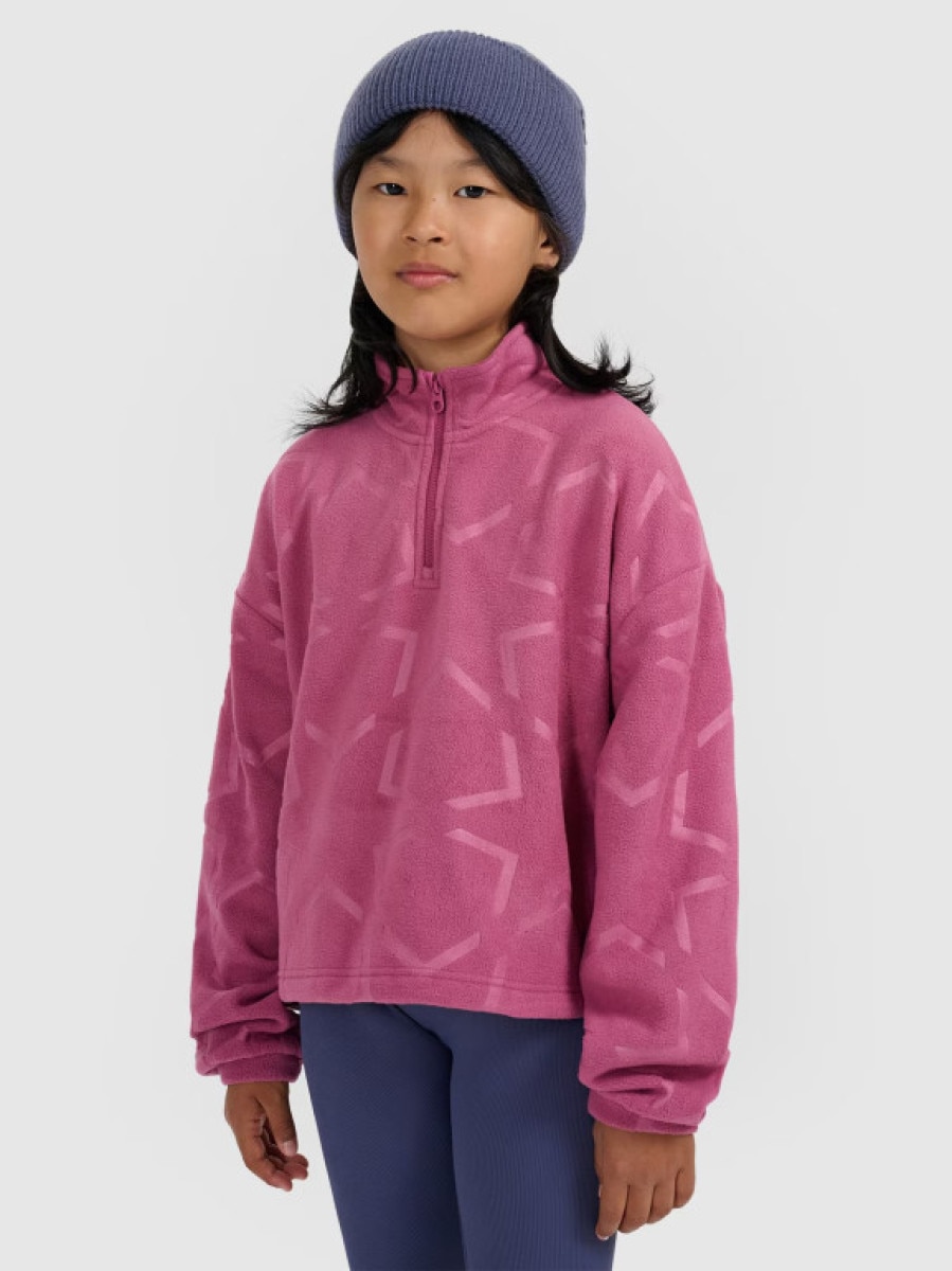 Dziewczęcy polar ze stójką 4F 4FJWAW25TFLEF342 - różowy