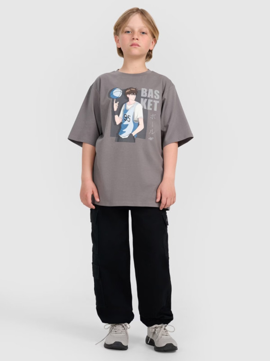 Chłopięce spodnie cargo 4F 4FJRAW25TTROM1527 - czarne