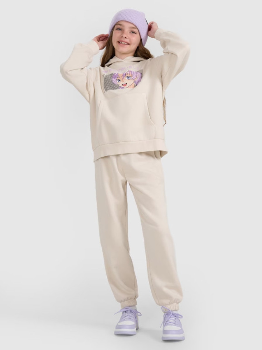 Dziewczęce spodnie dresowe joggery 4F 4FJRAW25TTROF1473 - białe