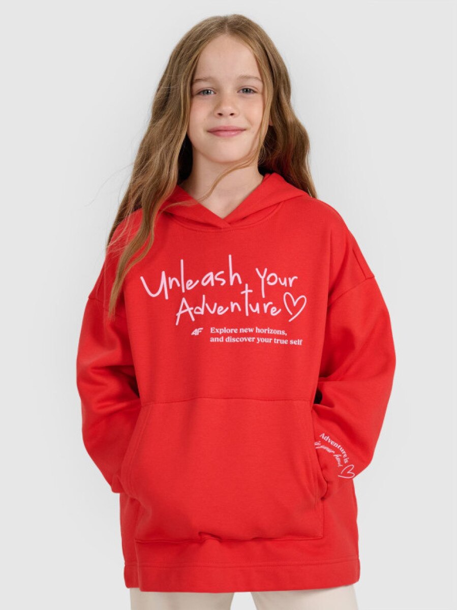 Dziewczęca bluza nierozpinana z kapturem 4F 4FJRAW25TSWSF2429 - czerwona