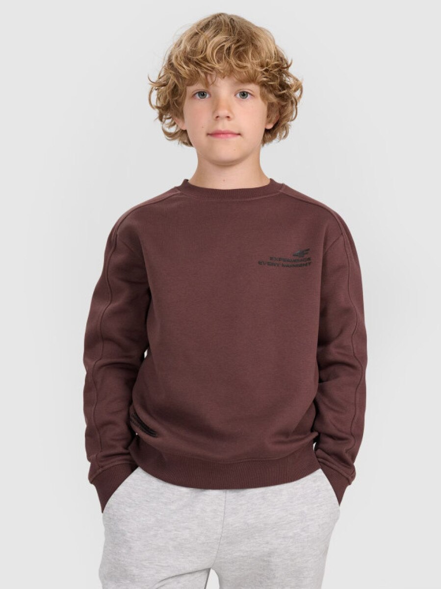 Chłopięca bluza nierozpinana bez kaptura 4F 4FJRAW25TSWSM2413 - brązowa