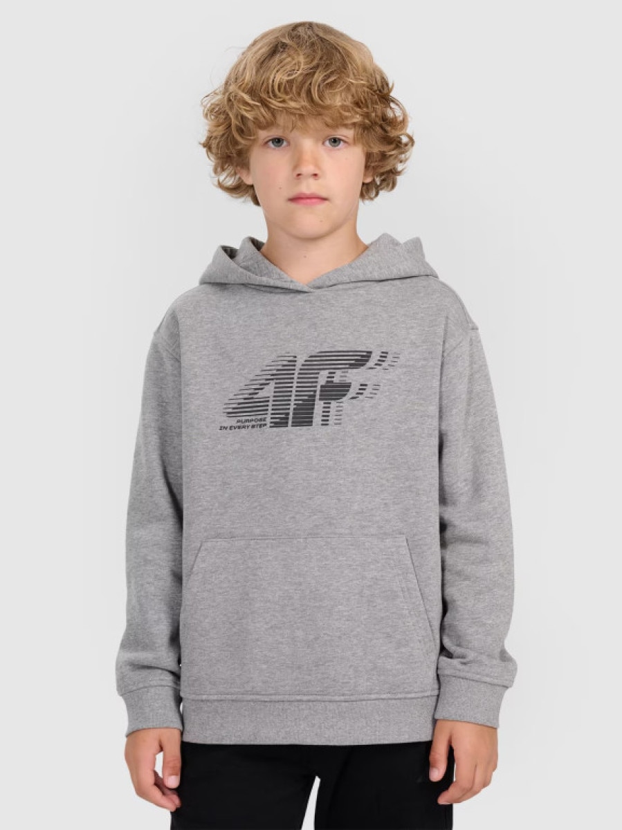 Chłopięca bluza nierozpinana z kapturem 4F 4FJRAW25TSWSM2414 - szara