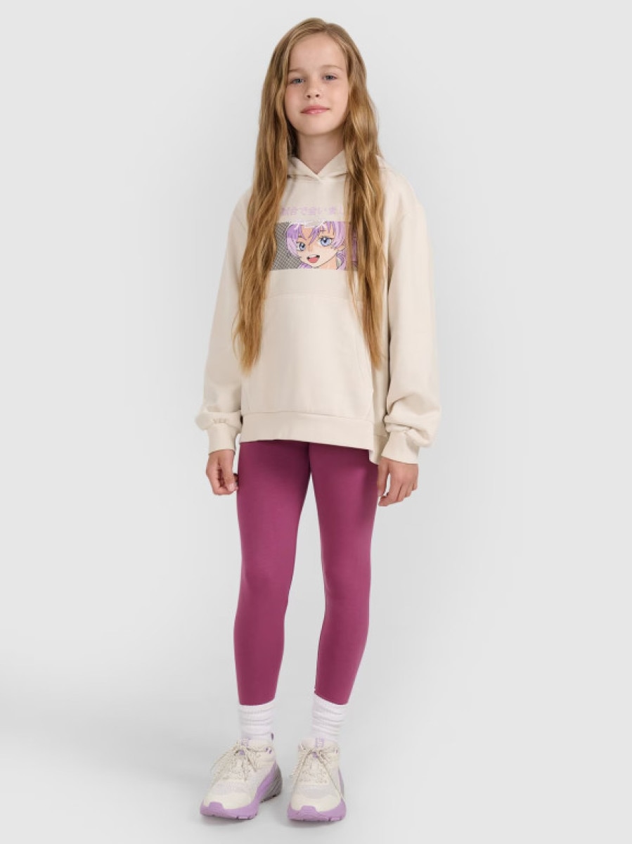 Dziewczęce legginsy dzianinowe 4F 4FJRAW25TTIGF291 - fioletowe