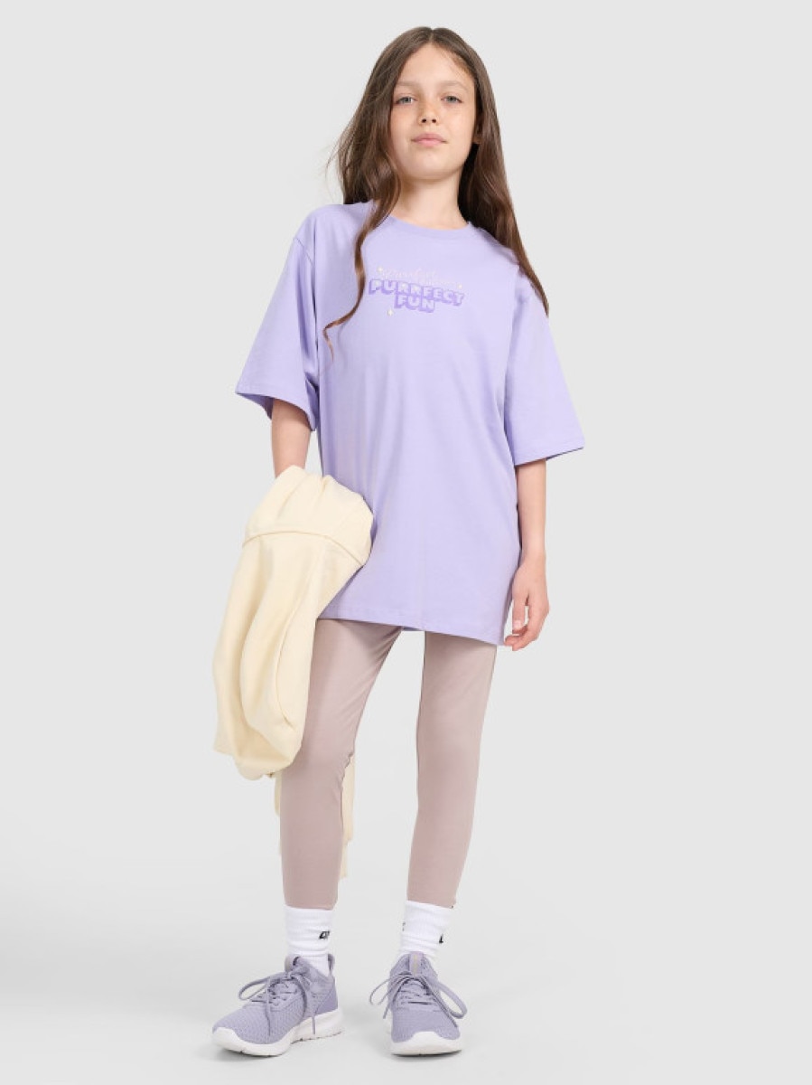 Dziewczęce legginsy dzianinowe 4F 4FJRAW25TTIGF291 - beżowe