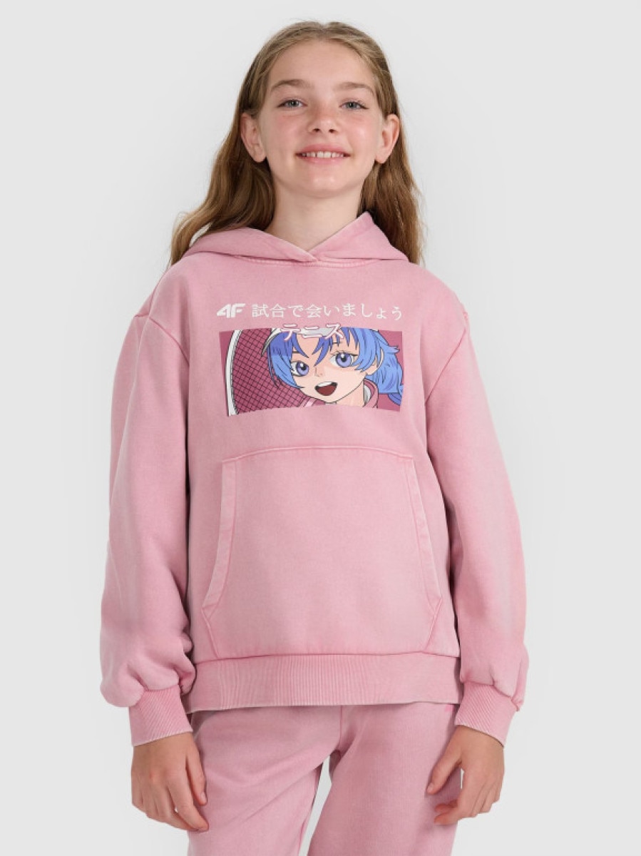 Dziewczęca bluza nierozpinana z kapturem 4F 4FJRAW25TSWSF2294 - różowa