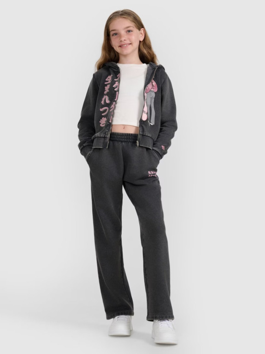 Dziewczęce spodnie dresowe 4F 4FJRAW25TTROF1472 - szare