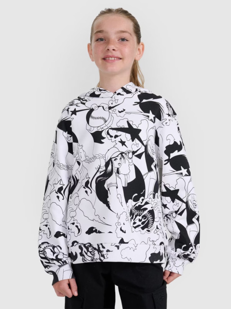 Dziewczęca bluza nierozpinana z kapturem 4F 4FJRAW25TSWSF2348 - biała