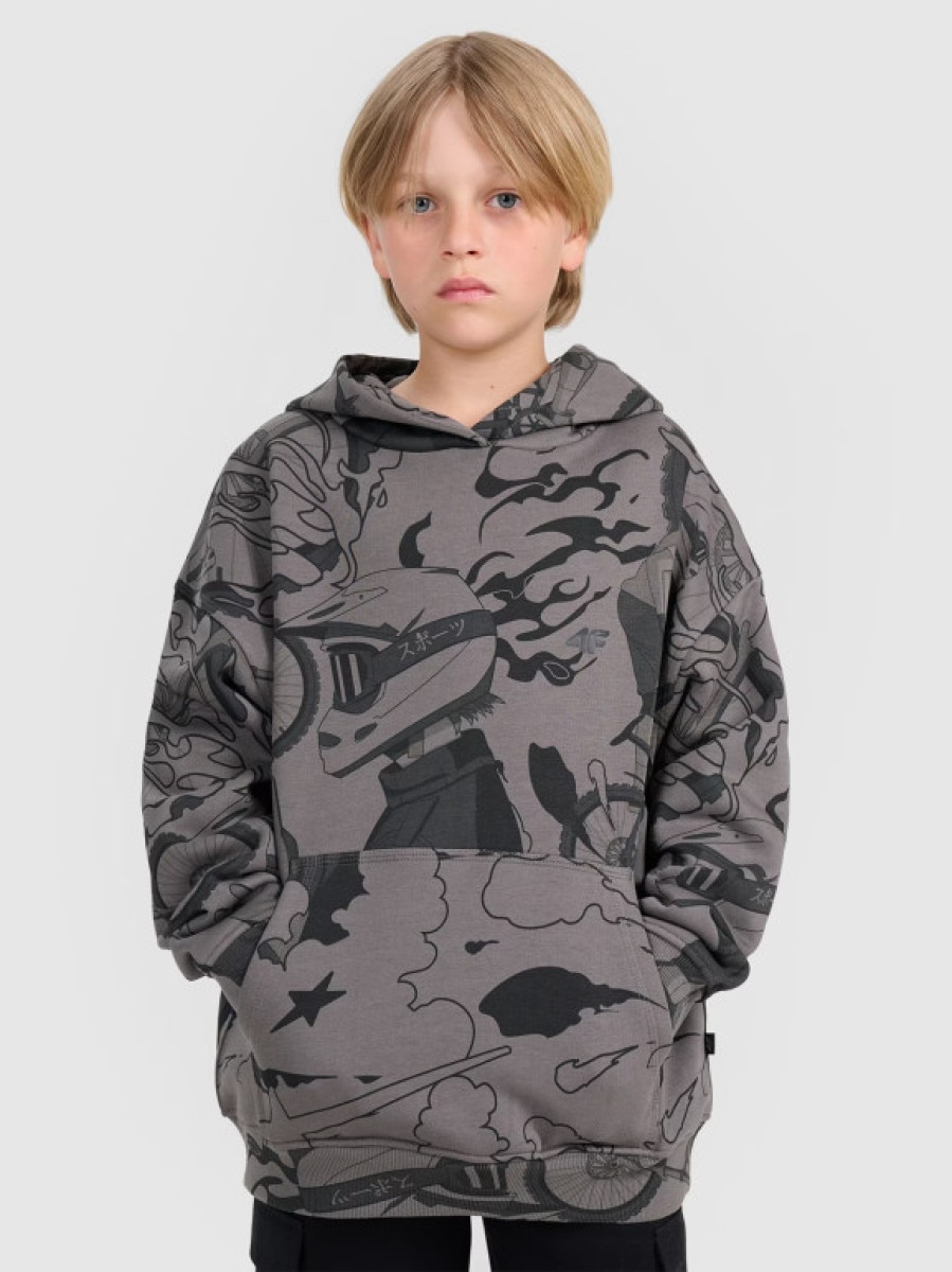 Chłopięca bluza nierozpinana z kapturem 4F 4FJRAW25TSWSM2343 - szara