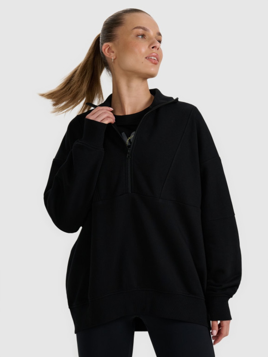 Damska bluza dresowa bez kaptura 4F 4FRAW25TSWSF2358 - czarna