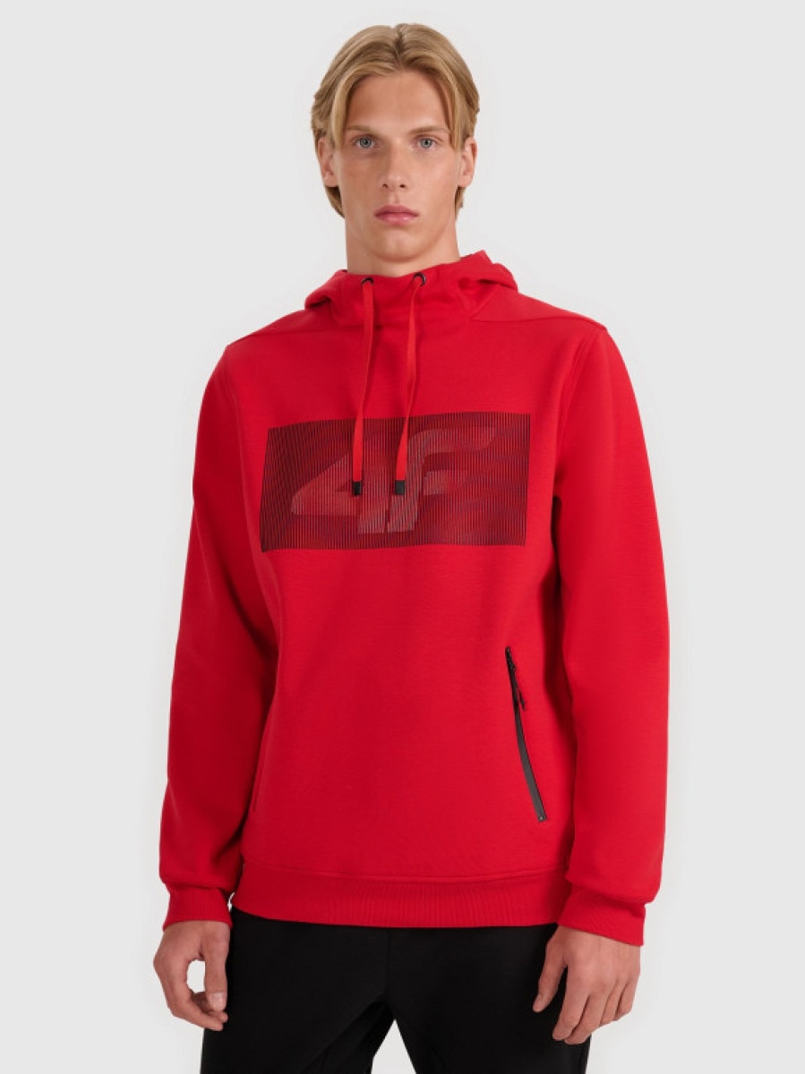 Męska bluza nierozpinana z kapturem 4F 4FRAW25TSWSM2537 - czerwona