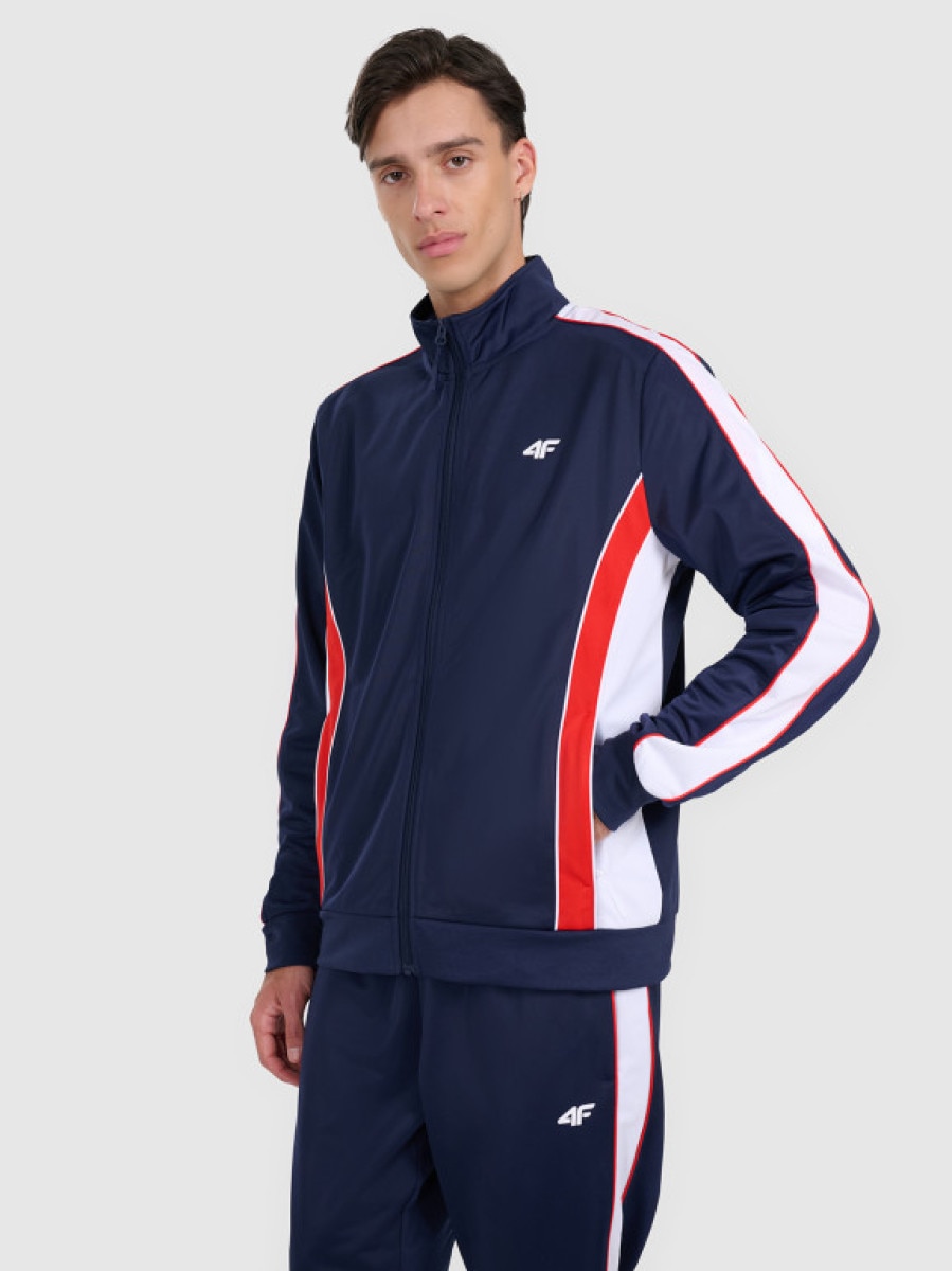 Męska bluza dresowa rozpinana bez kaptura 4F 4FRAW25TSWSM2459 - granatowa