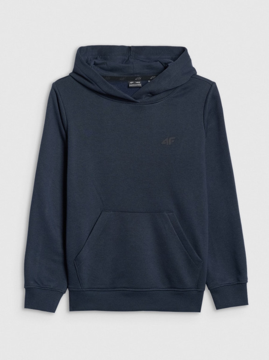 Chłopięca bluza dresowa nierozpinana z kapturem 4F 4FJWSS25TSWSM1715 - granatowa