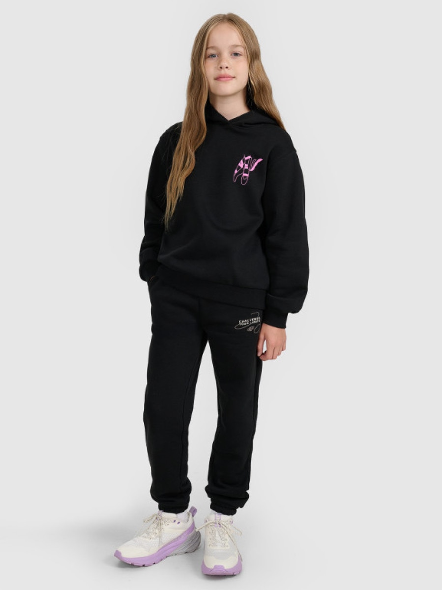 Dziewczęce spodnie dresowe 4F 4FJWAW25TTROF1248 - czarne