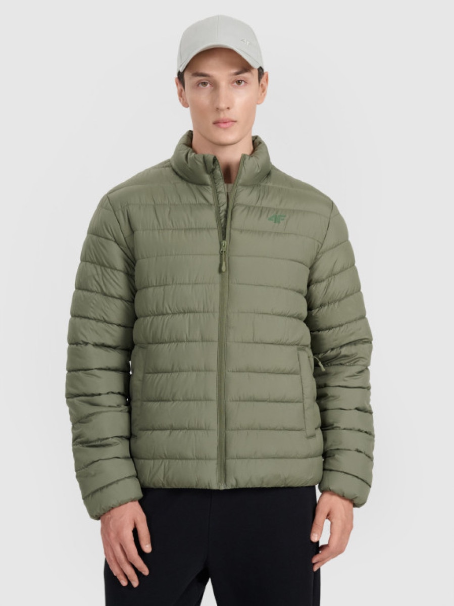 Męska kurtka puchowa pikowana 4F 4FWAW25TDJAM597 - oliwkowa
