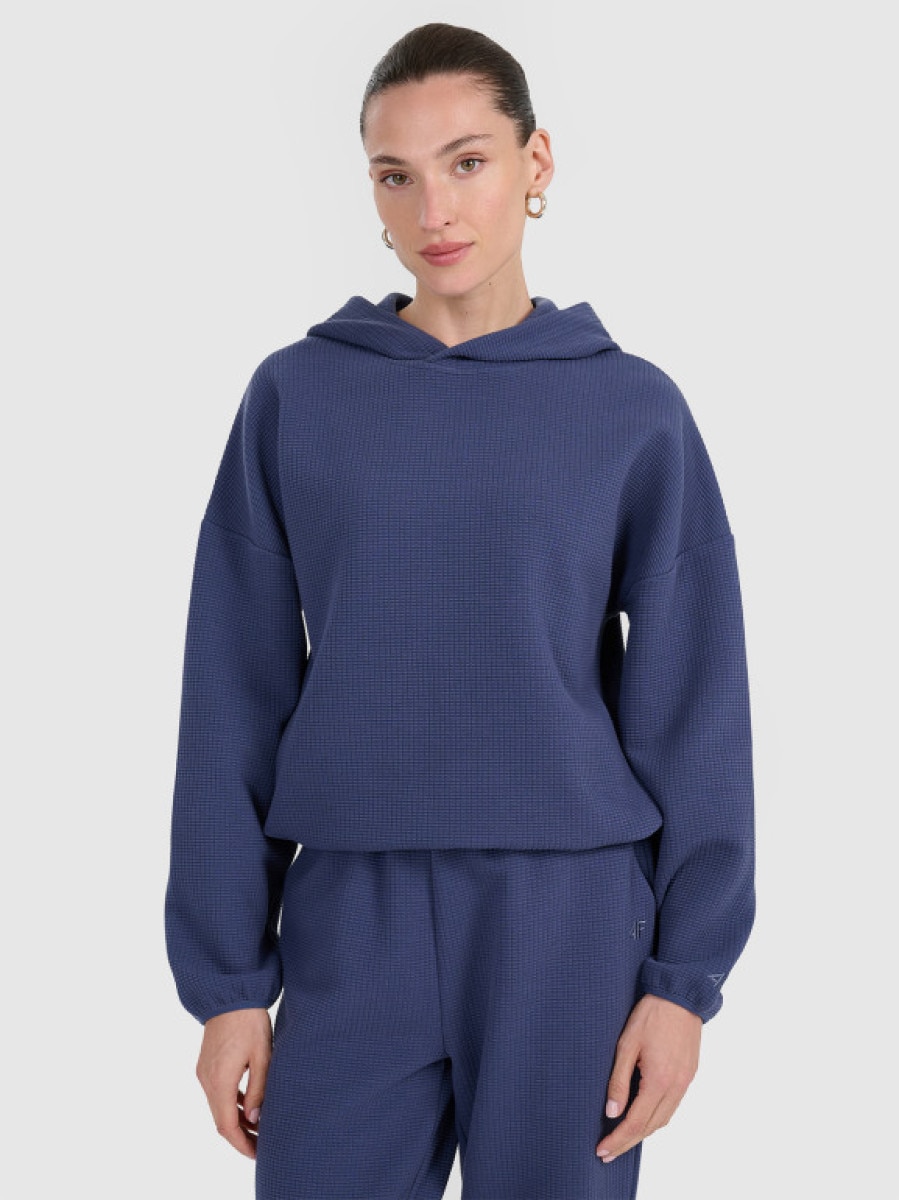 Damska bluza dresowa nierozpinana z kapturem 4F 4FWAW25TSWSF1847 - granatowa