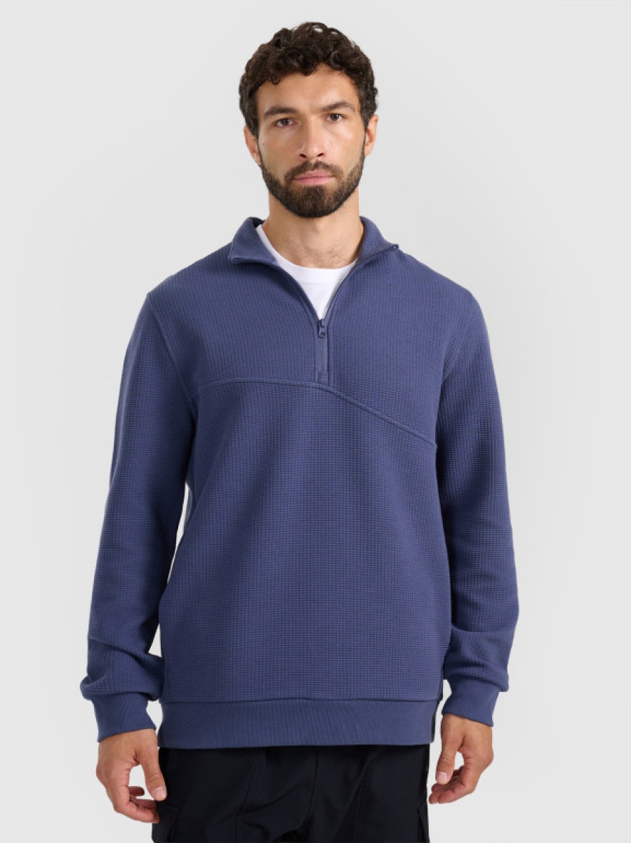 Męska bluza dresowa bez kaptura 4F 4FWAW25TSWSM1930 - granatowa