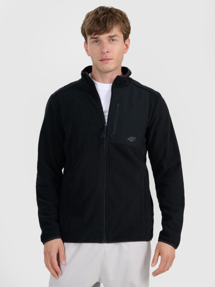 Męski polar rozpinany bez kaptura 4F 4FWAW25TFLEM414 - czarny