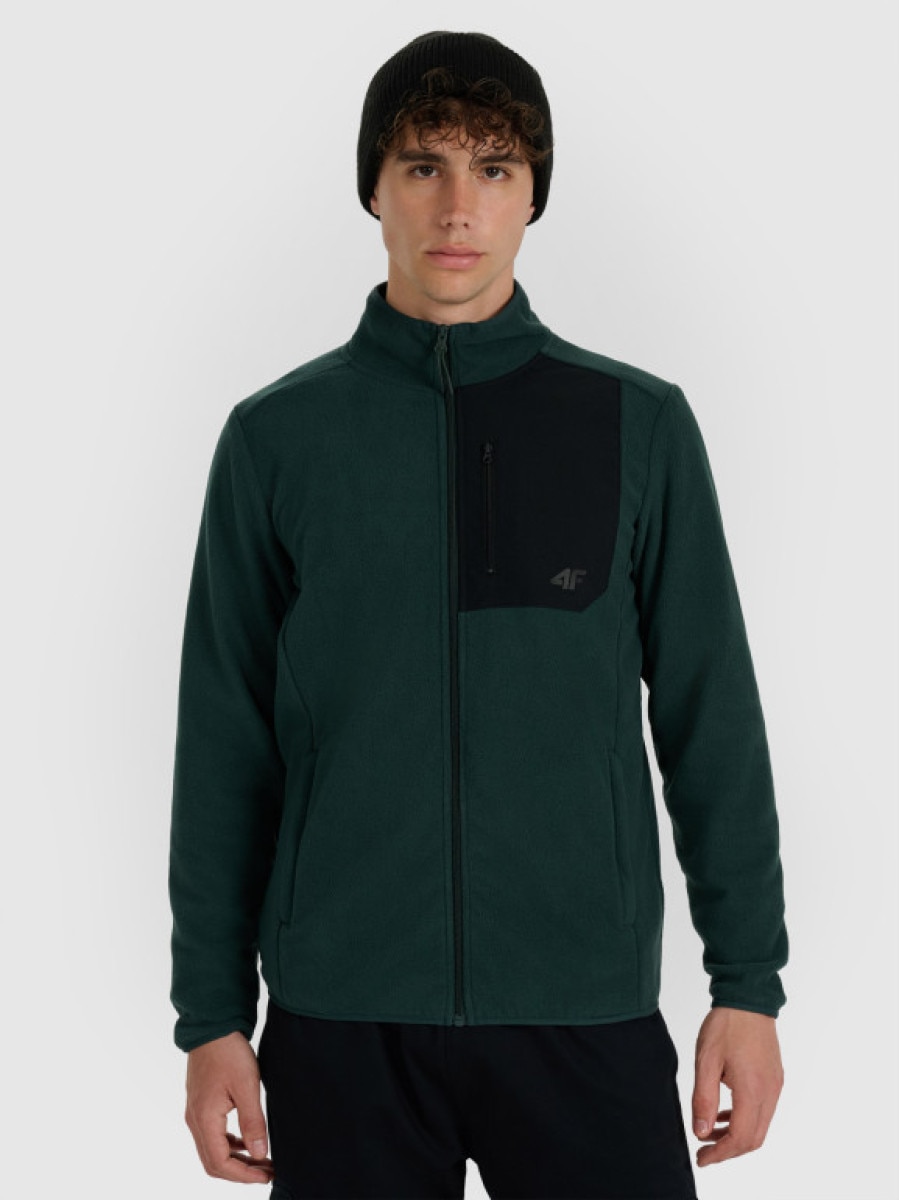 Męski polar rozpinany bez kaptura 4F 4FWAW25TFLEM414 - zielony