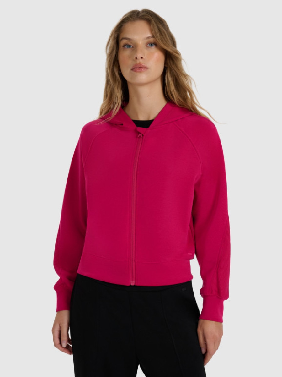 Damska bluza dresowa rozpinana z kapturem 4F 4FWAW25TSWSF1835 -  różowa