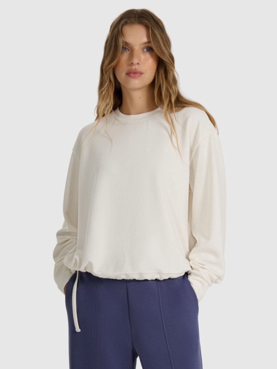 Damska bluza dresowa nierozpinana bez kaptura 4F 4FWAW25TSWSF1837 - biała