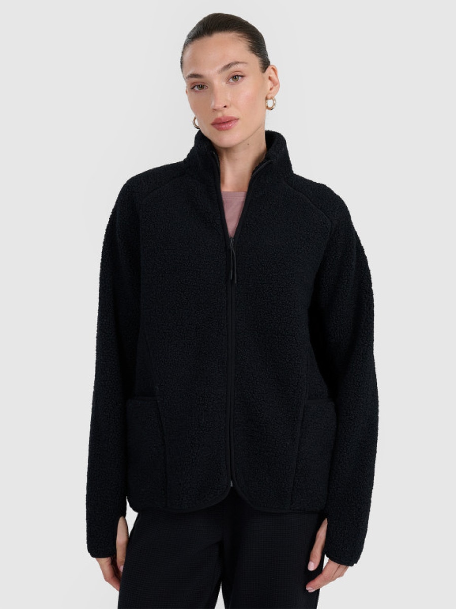 Damski polar szerpa rozpinany bez kaptura 4F 4FWAW25TFLEF328 - czarny
