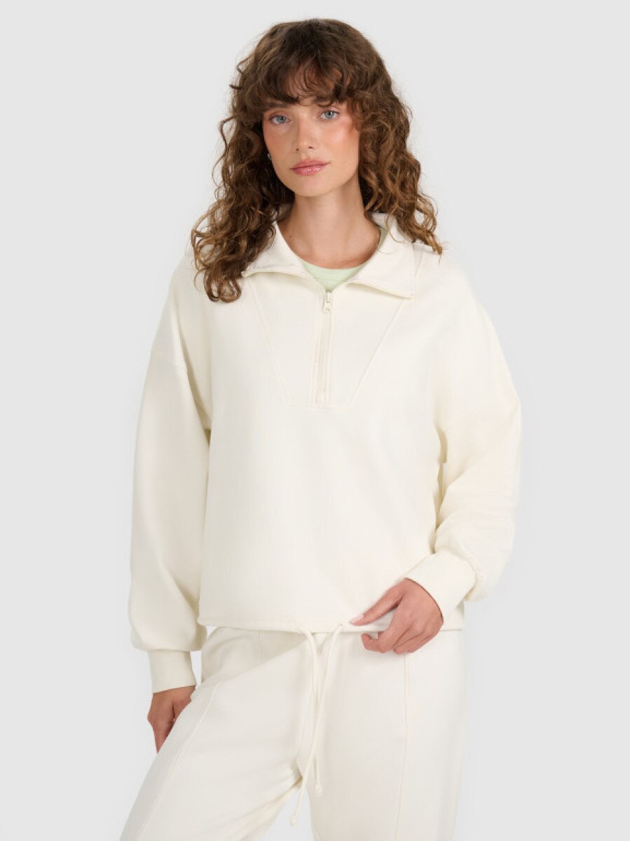 Damska bluza nierozpinana bez kaptura 4F 4FWAW25TSWSF1870 - beżowa