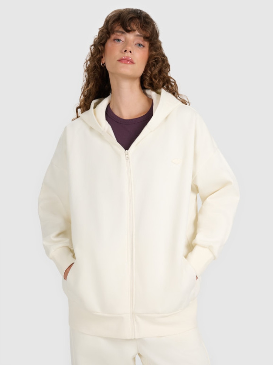 Damska bluza rozpinana z kapturem 4F 4FWAW25TSWSF1886 - beżowa