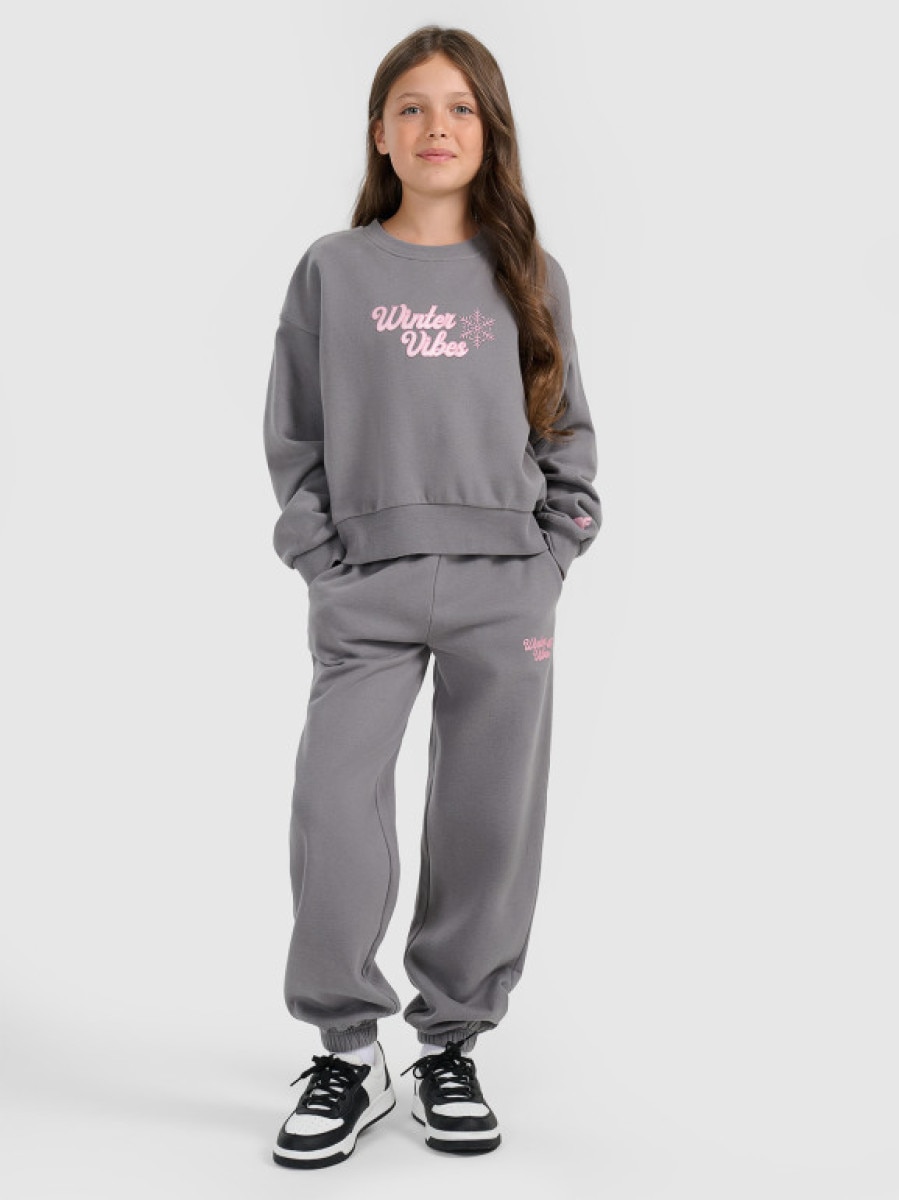 Dziewczęce spodnie dresowe joggery 4F 4FJRAW25TTROF1642 - szare