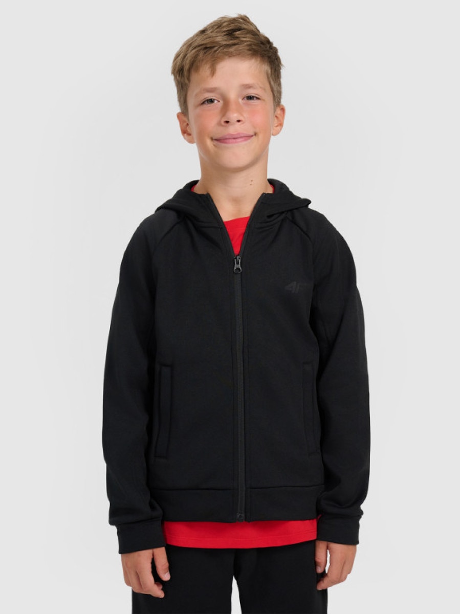 Chłopięca bluza dresowa rozpinana z kapturem 4F 4FJRAW25TSWSM2415 - czarna