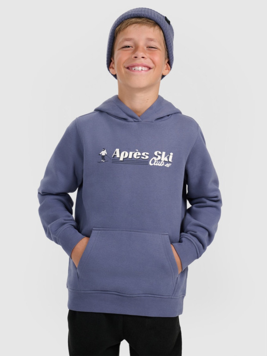 Chłopięca bluza dresowa nierozpinana z kapturem 4F 4FJRAW25TSWSM2416 - niebieska