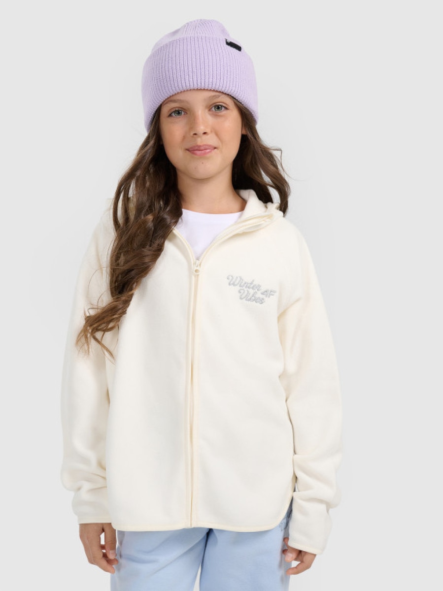 Dziewczęcy polar rozpinany z kapturem 4F 4FJRAW25TFLEF444 - biały