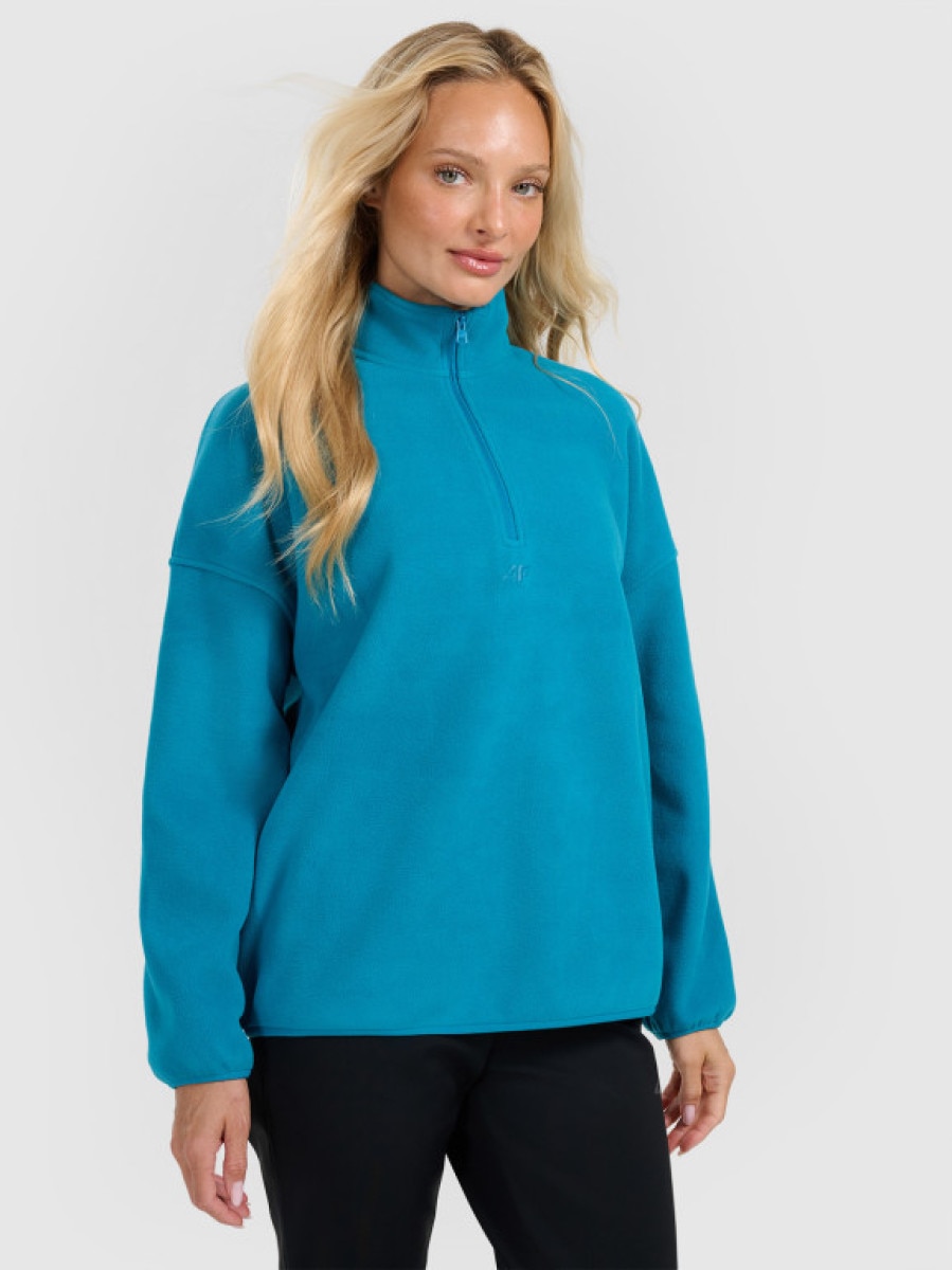 Damski polar oversize 4F 4FRAW25TFLEF449 - turkusowy