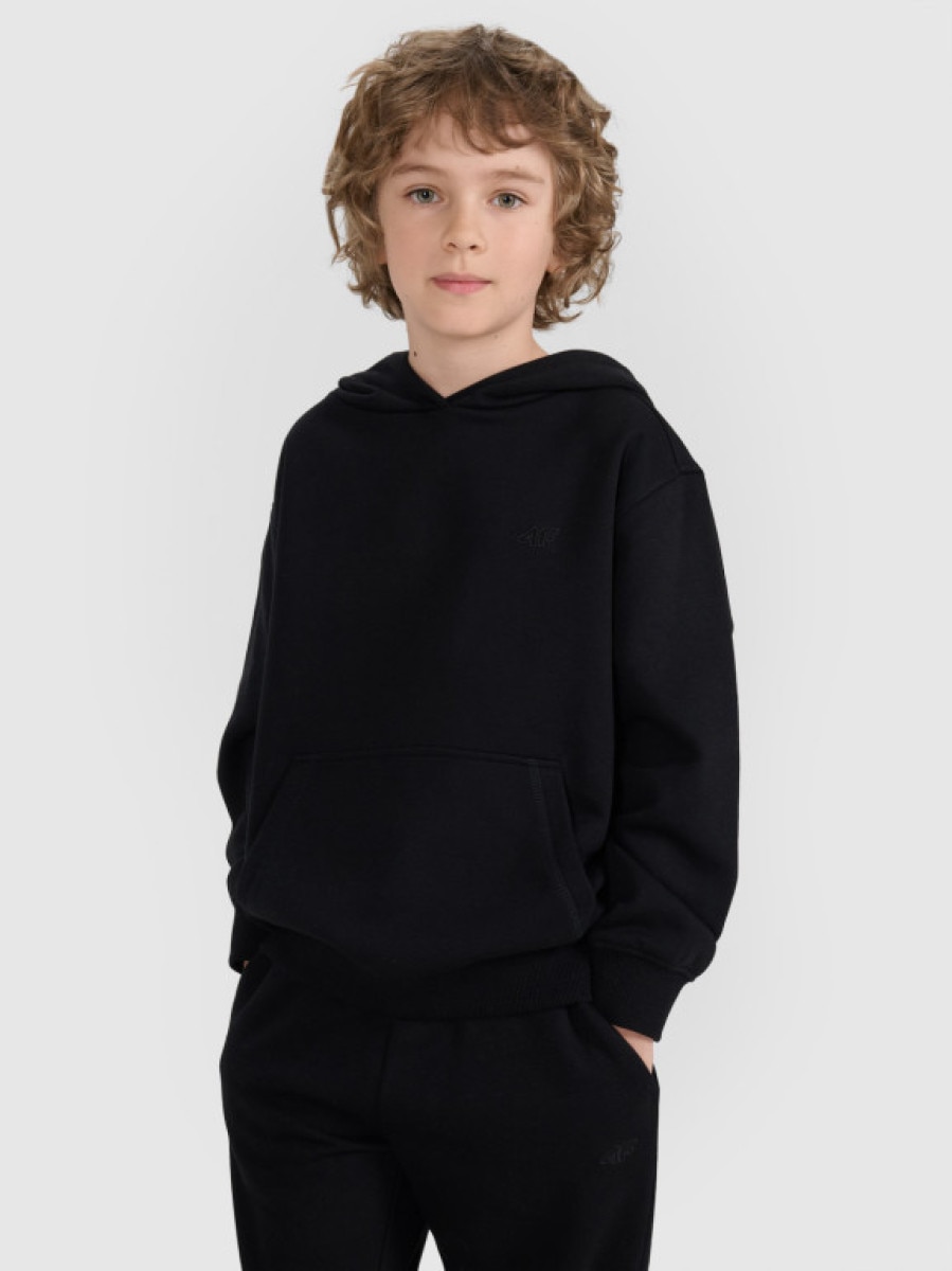 Chłopięca bluza dresowa nierozpinana z kapturem 4F 4FJRMM00TSWSM2482 - czarna