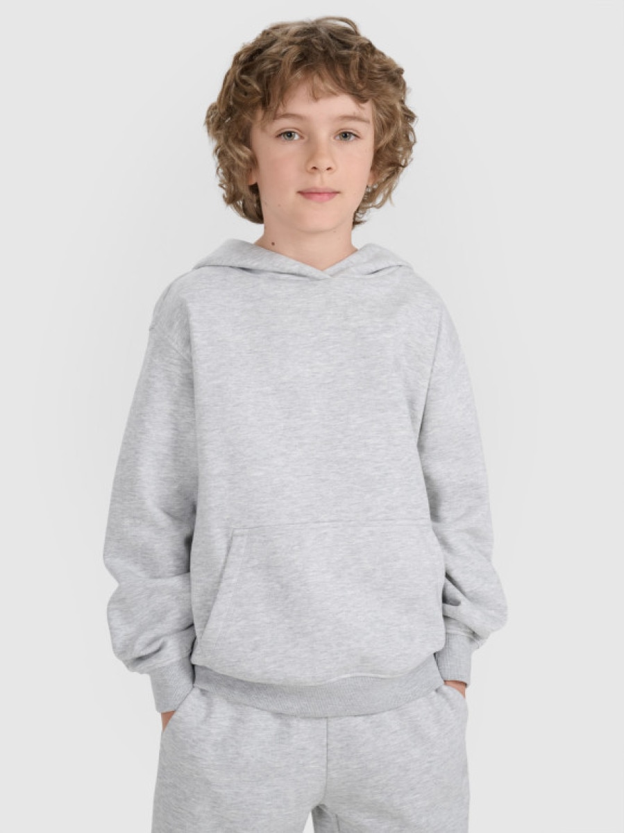Chłopięca bluza dresowa nierozpinana z kapturem 4F 4FJRMM00TSWSM2482 - szara