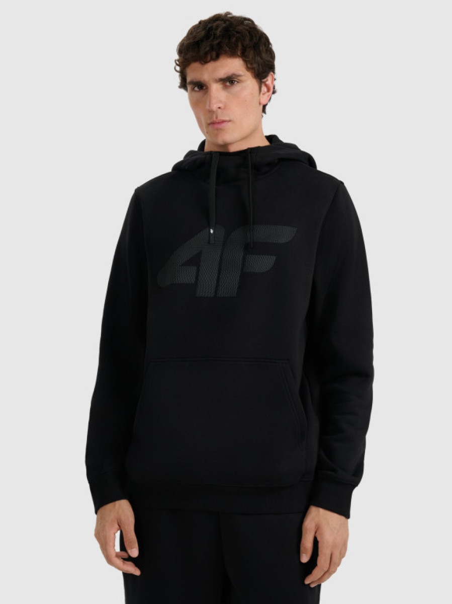 Męska bluza dresowa nierozpinana z kapturem 4F 4FRMM00TSWSM2477 - czarna
