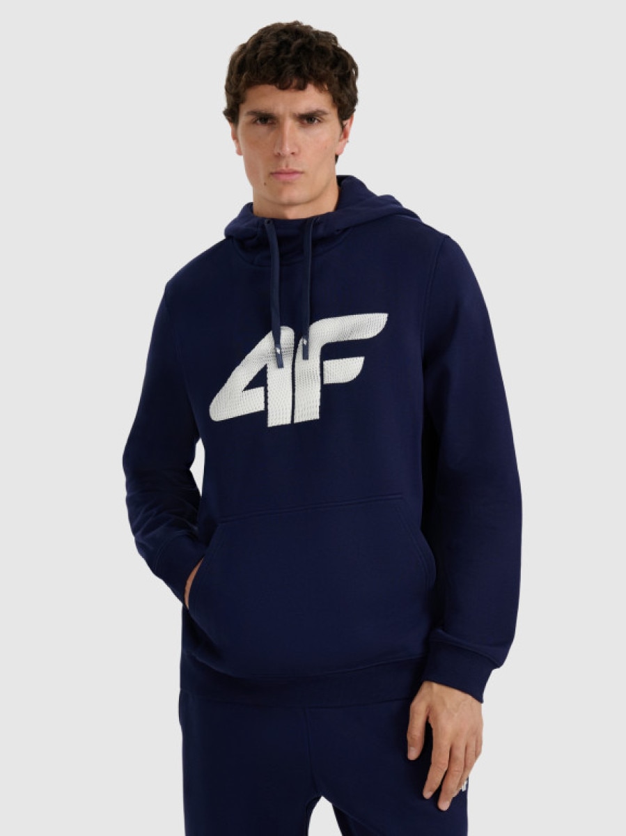Męska bluza dresowa nierozpinana z kapturem 4F 4FRMM00TSWSM2477 - granatowa