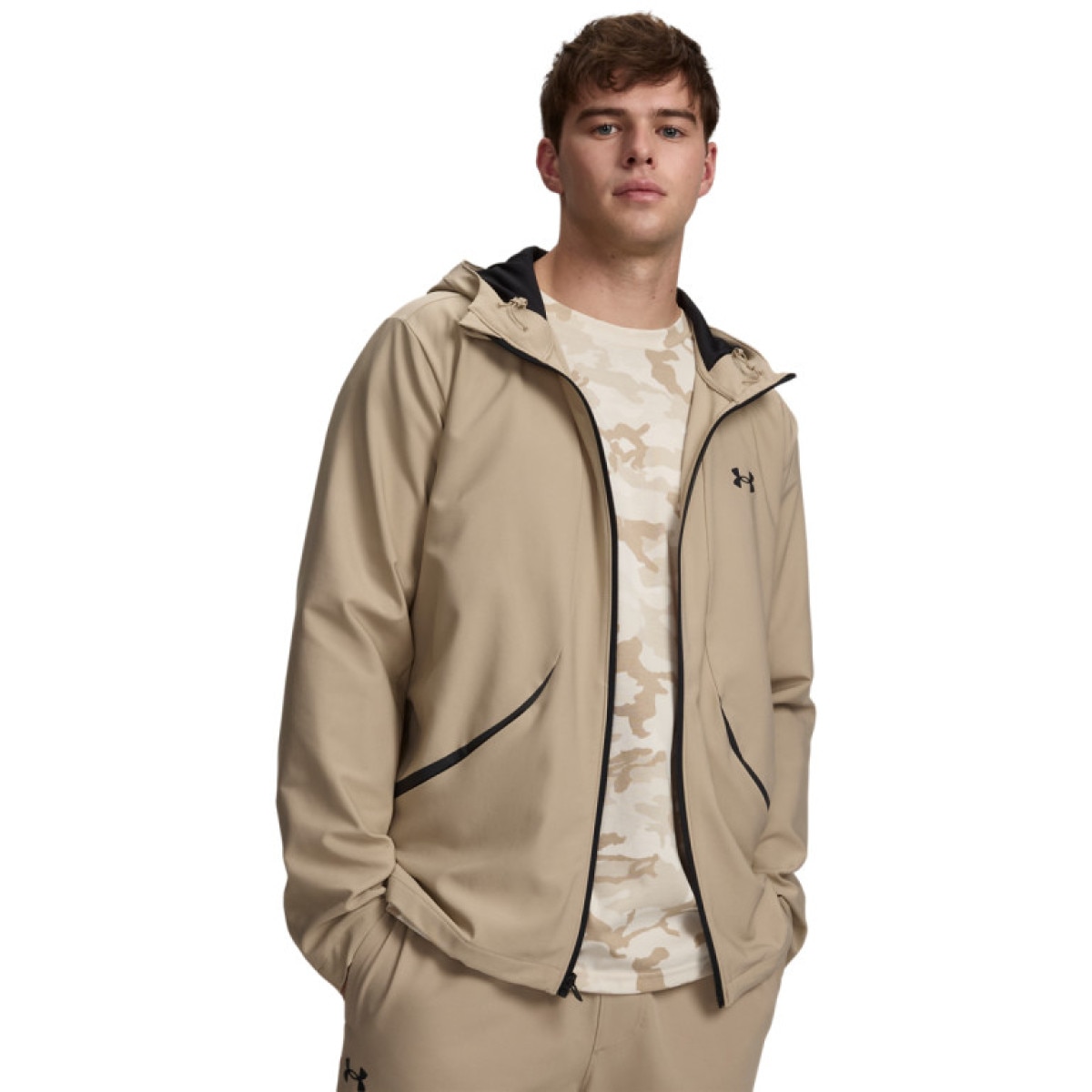 Męska kurtka z kapturem Under Armour UA Unstoppable Woven Jacket - beżowa