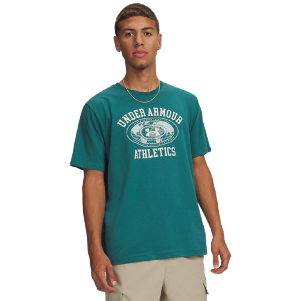 Męski t-shirt z nadrukiem Under Armour UA ARMOR GLOBE SS - zielony