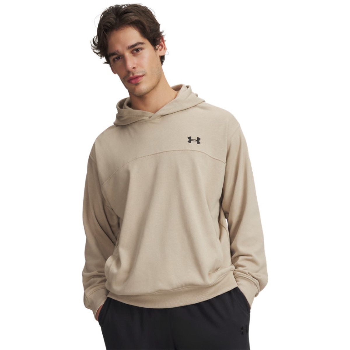 Męska bluza dresowa nierozpinana z kapturem Under Armour UA Rival Lightweight - beżowa
