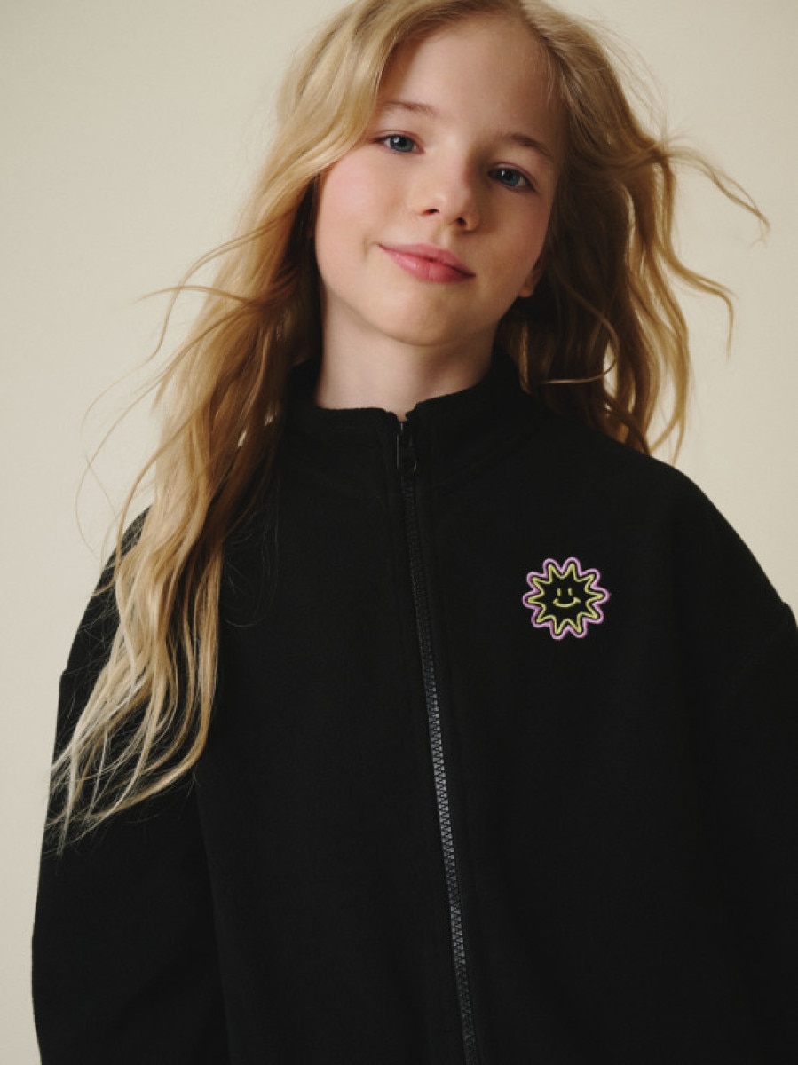 Dziewczęcy polar rozpinany bez kaptura 4F 4FJRSS26TFLEF497 - czarny