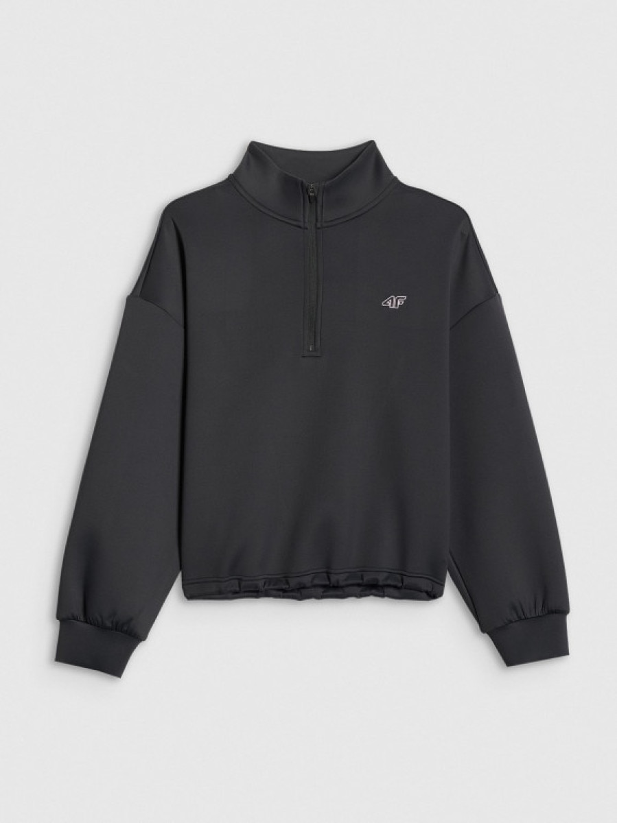 Dziewczęca bluza treningowa bez kaptura 4F 4FJRSS26TFSWF0990 - czarna