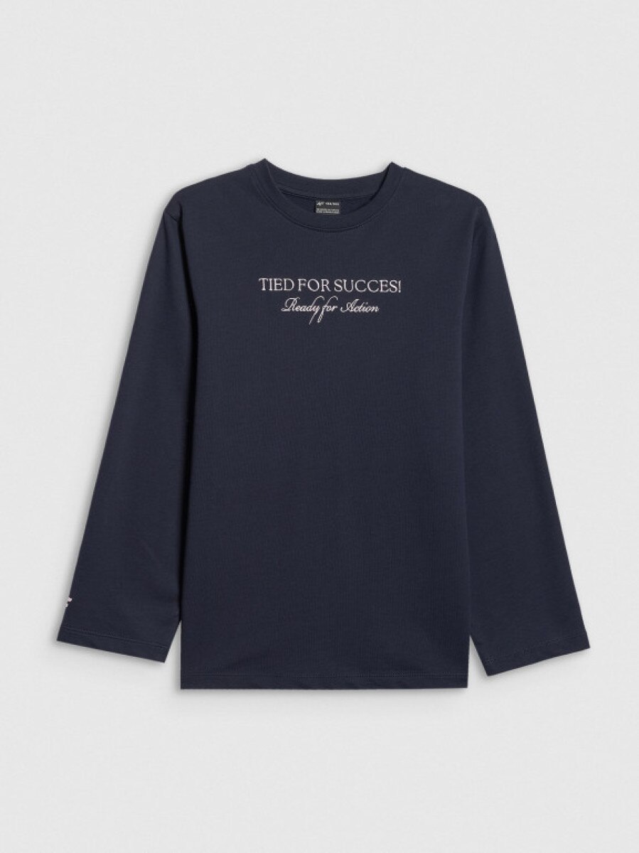 Dziewczęcy longsleeve z nadrukiem 4F 4FJRSS26TLONF664 - granatowy