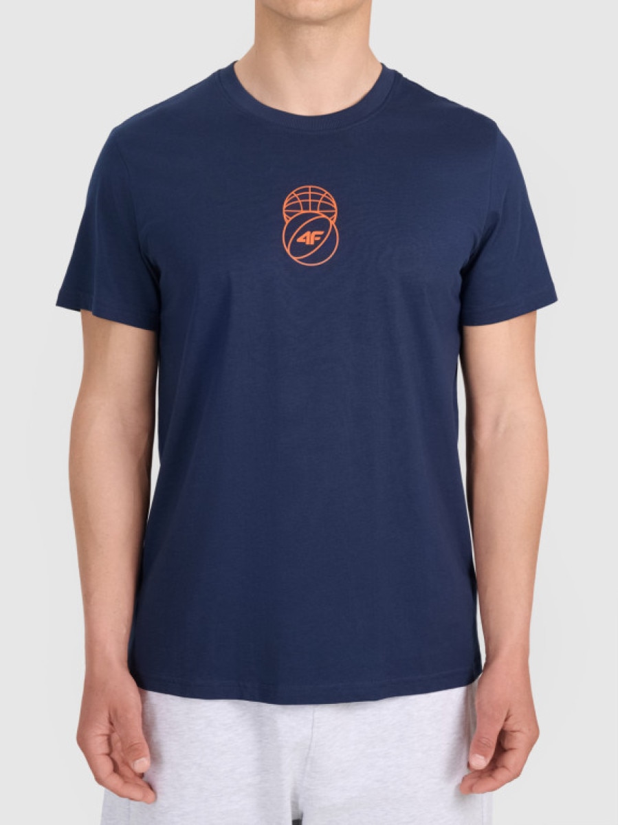 Męski t-shirt z nadrukiem 4F 4FWSS26TTSHM3328 - granatowy