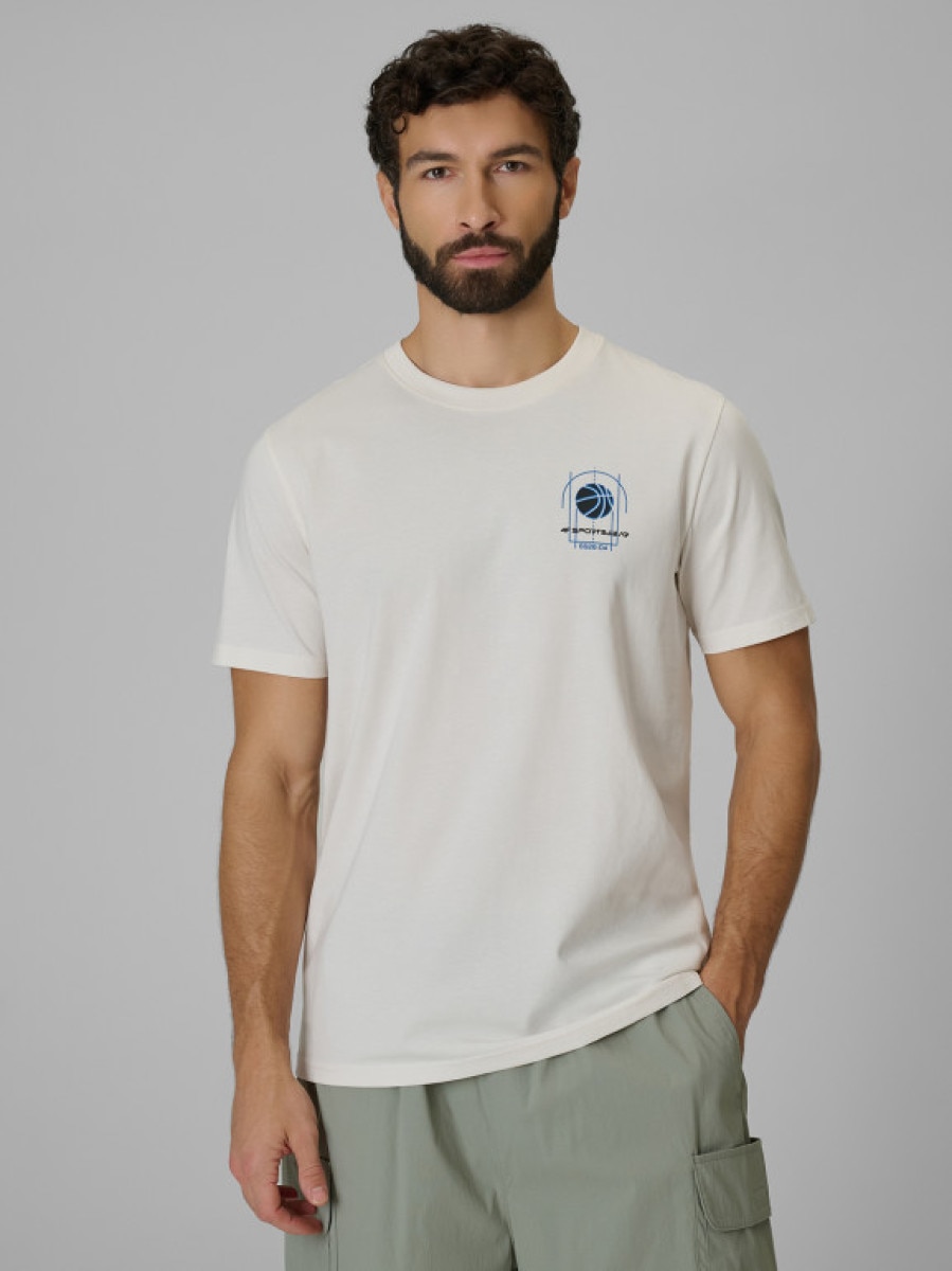 Męski t-shirt z nadrukiem 4F 4FWSS26TTSHM3329 - beżowy