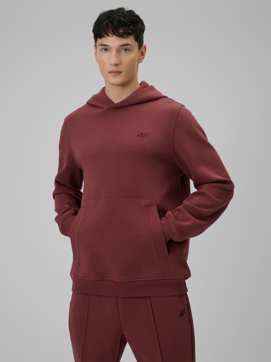 Męska bluza dresowa nierozpinana z kapturem 4F 4FRSS26TSWSM2793 - burgundowa