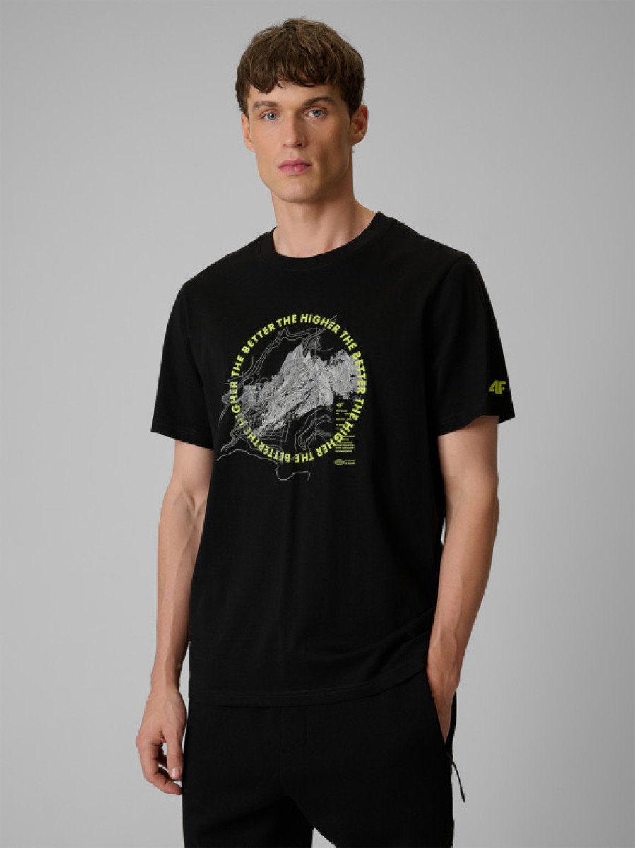 Męski t-shirt z nadrukiem 4F 4FWSS26TTSHM2822 - czarny
