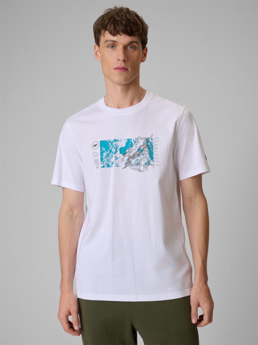 Męski t-shirt z nadrukiem 4F 4FWSS26TTSHM2823 - biały